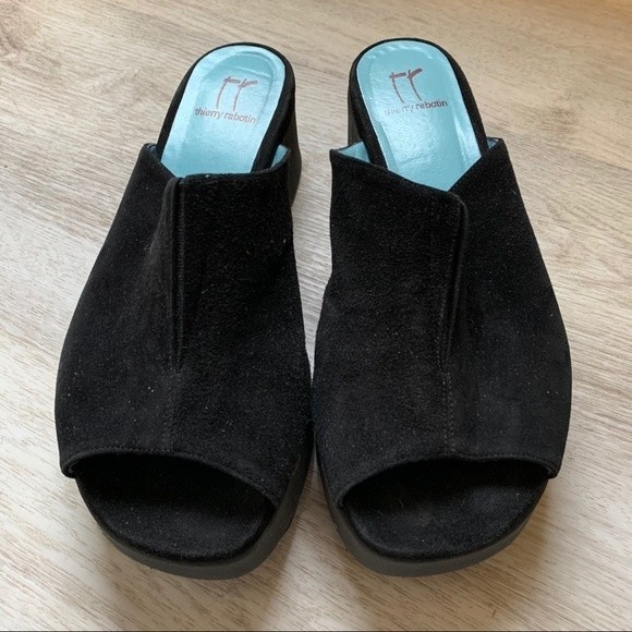 Thierry Rabotin Black Wedge Mules, Size 36 - Picture 1 of 3